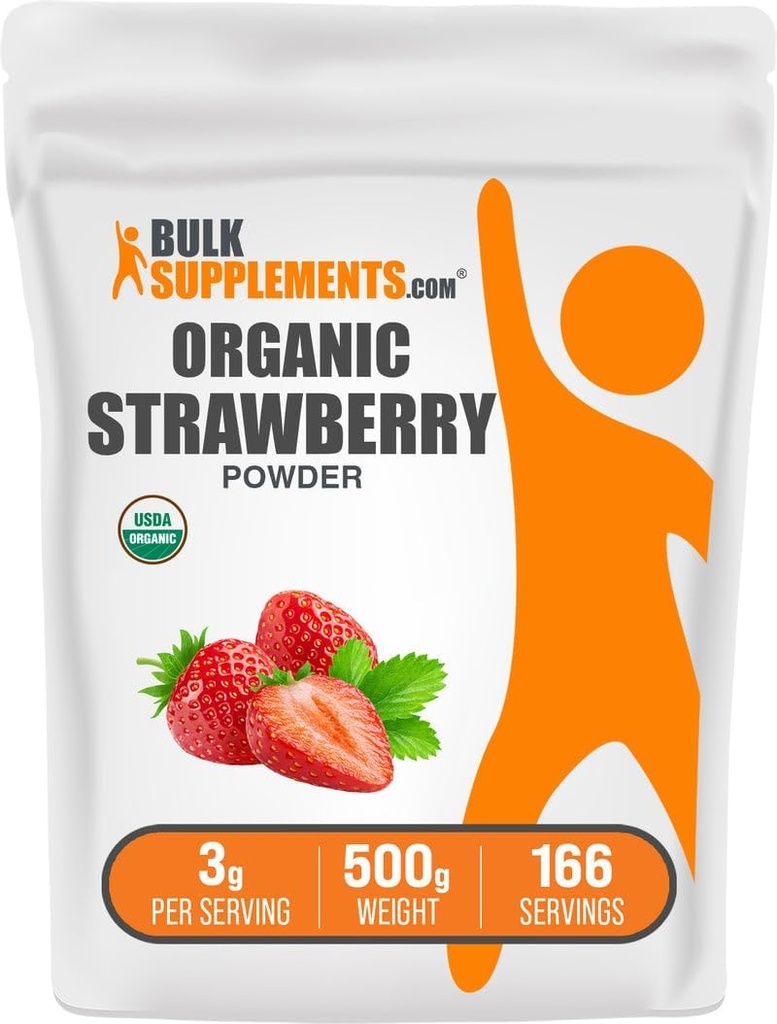 Bulkadditions.com Organic Strawberry Powder - Fruit Powder from Organic Strawberries - No Sugar Added & Gluten Free, 3g per Serving, 500g (1.1 lbs) (Pack of 1)