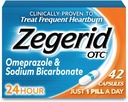 Zegerid OTC, 24- timers Heartburn Relief, Acid Reflux Medicine og Antacida, Treats Hyppig Heartburn, Omeprazol 20mg + natriumbicarbonat, Proton Pump Inhibitor (PPI), 42 Kapsler