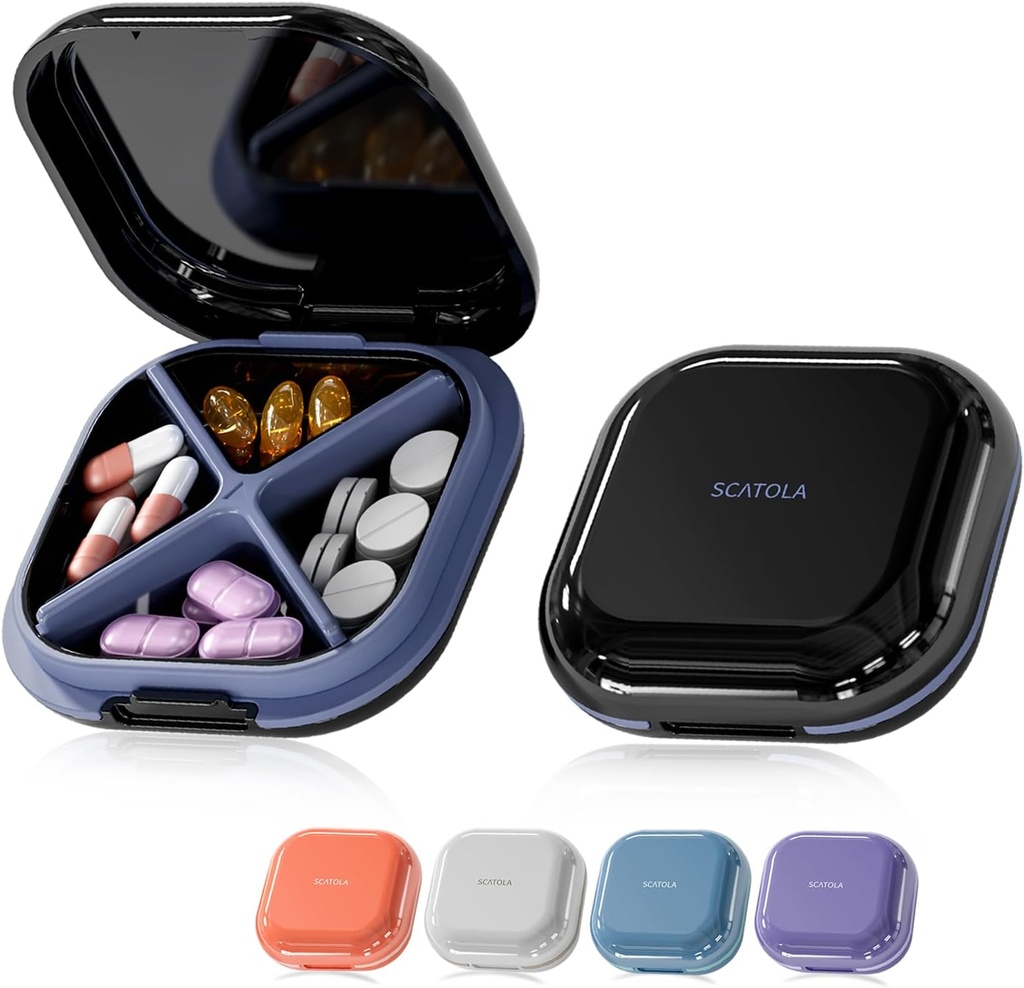 Lille pilledåse, pilledåse, rejsepillebeholder, transportabel, Pocket pilledåse til purse, Mini pilledåse til medicin, Cute 5 Farver (sort)