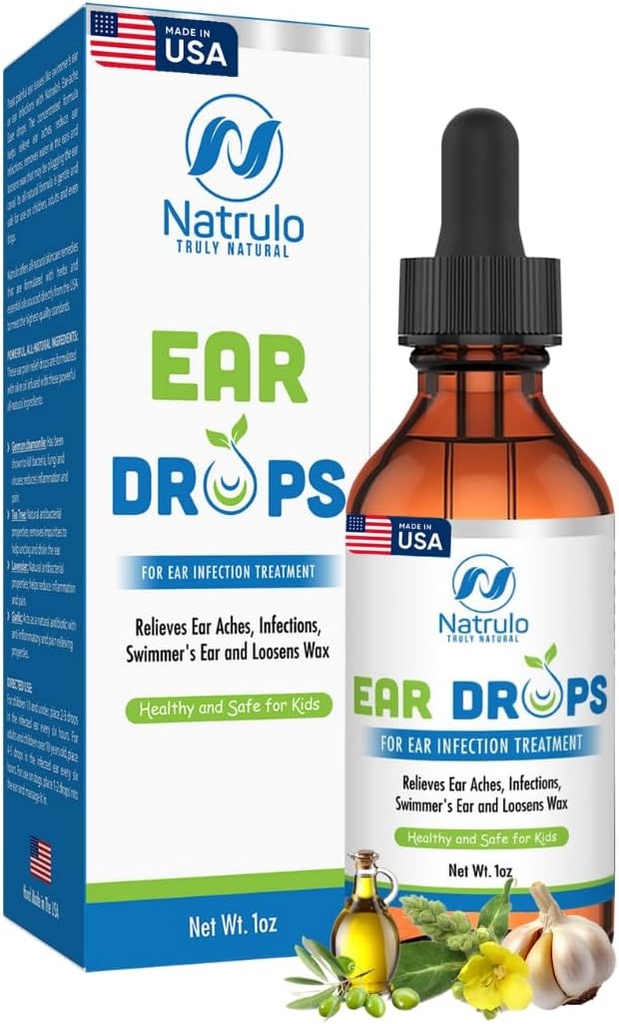 Øre Drops til Øre Infektioner - Alle naturlige Mullein hvidløg olie til Earaches, Swimmers Øre, Craged Øre, Earwax Fjernelse og Itchy Øre - Ørepleje behandling for voksne, børn og kæledyr, Lavet i USA