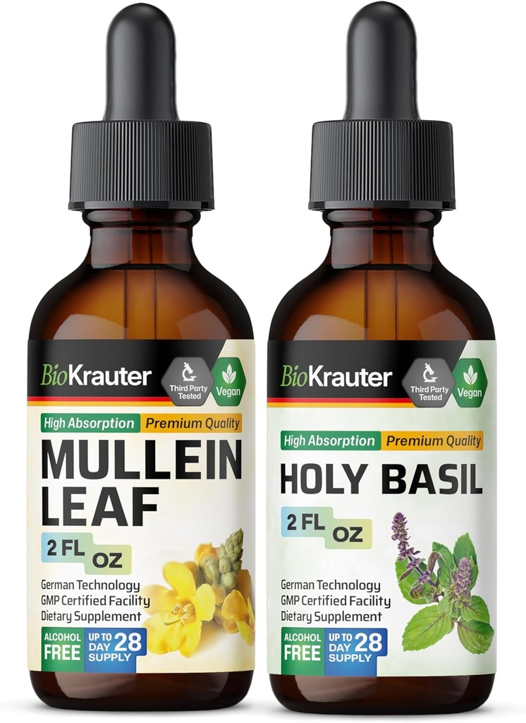 BIO KRAUTER Mullein Tinktur 2 Fl. Oz. & Holy Basil Tinktur 2 Fl. Oz.