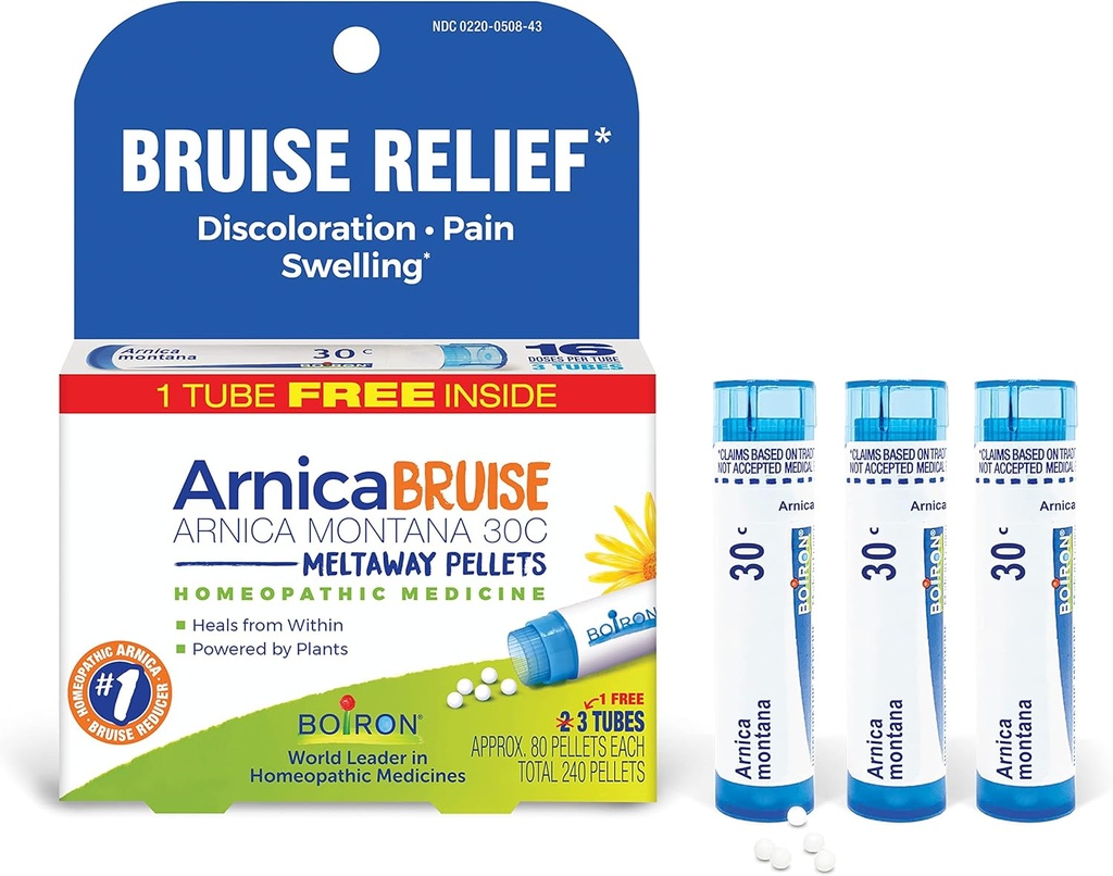 Boiron Arnica Bruise - Arnica Montana 30c for lindring af smerte, hævelse og misfarvning fra bruises - 3 Greve (240 Pellets)