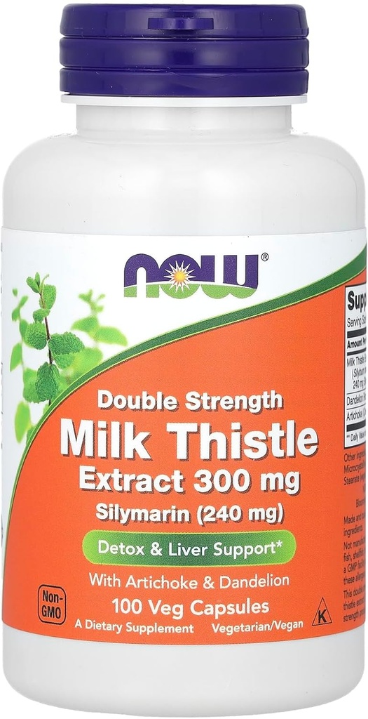 Now Foods - Silymarin Milk Thistle med Artiskoke og Mælkebøtte Dobbelt Styrke 300 mg. - 100 Vegetabilske Kapsler (r)
