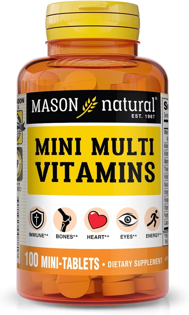 MASON NATURAL Mini Multi Vitaminer, Vitaminer A, C, D3, E, B1, B2, B3, B6, B12, Folate og Calcium til total sundhed, 100 Day Supply