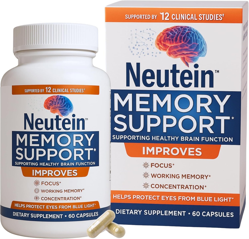 Natural Brain Booster for Memory, Concentration & Brain Health - Extra Strength Plant-Based Focus Supplement for Adults & Seniors, Made in USA (60 capsules/30 Serv)