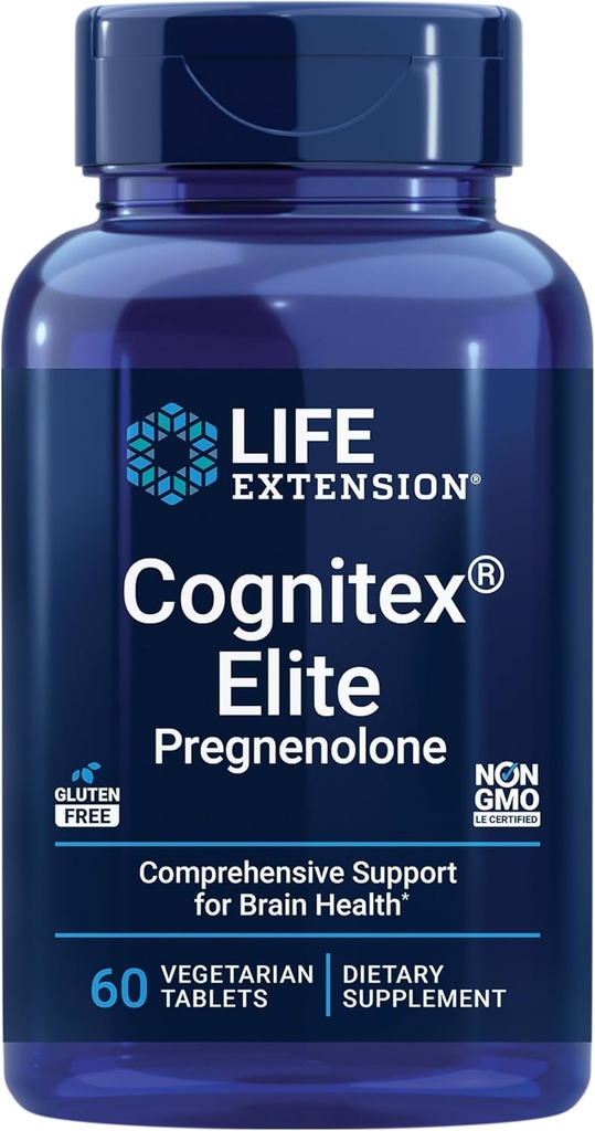 Life Extension Cognarec ® Elite Graphenolone, sage, Blåbær, ashwagandha, phosphatidylserin, Advanced Formel, Opmærksomhed, Focus, Memory, Gluten- Free, Non- GMO, Vegetar, 60 tabletter