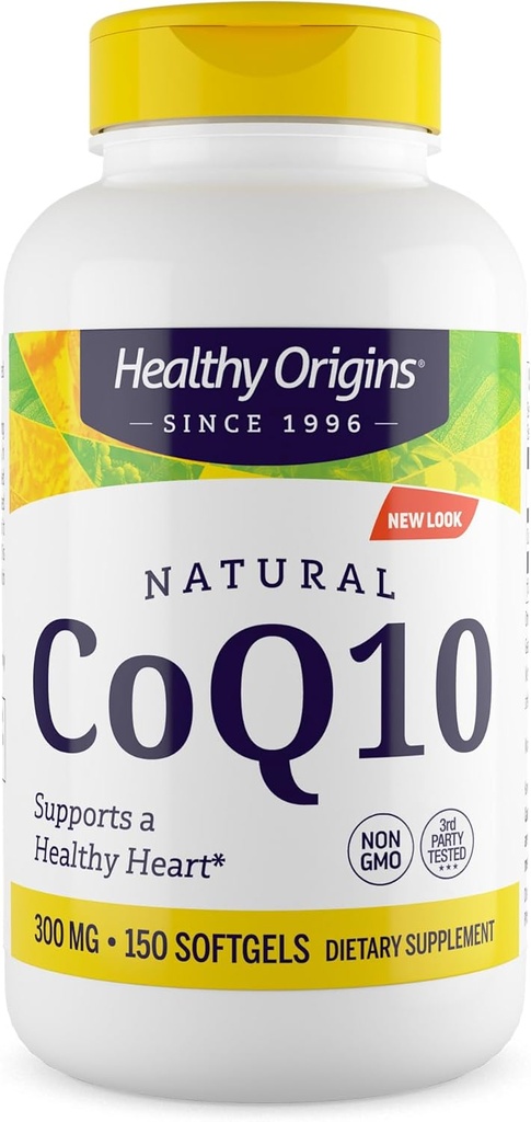 Sund oprindelse ® CoQ10 300 mg - Natural Trans- Isomer Ubiquinone - Gær gæret, Understøtter hjertesundhed & cellulær energi - Non- GMO 150 Softgels