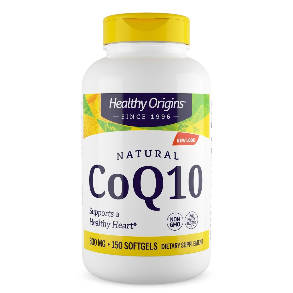 Sund oprindelse ® CoQ10 300 mg - Natural Trans- Isomer Ubiquinone - Gær gæret, Understøtter hjertesundhed & cellulær energi - Non- GMO 150 Softgels