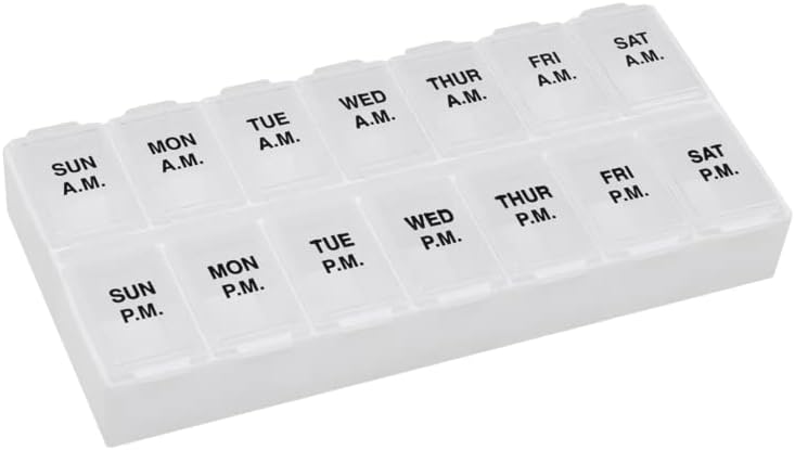 Remind N 'Time Weekly (7-dag) AM / PM Pill Organizer, Vitamin og Medicin Box, Store kompartmenter, 2 gange om dagen, Clear Lids