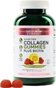 NatureWise Collagen Gummies - Sugar- Free Hydrolyzed Collagen Gummies - Type 1 & 3 Peptider til kvinder + Biotin, C-vitamin, E, & Zink til hår hud og negle Support - 180 Greve [3-måned Tilgang]