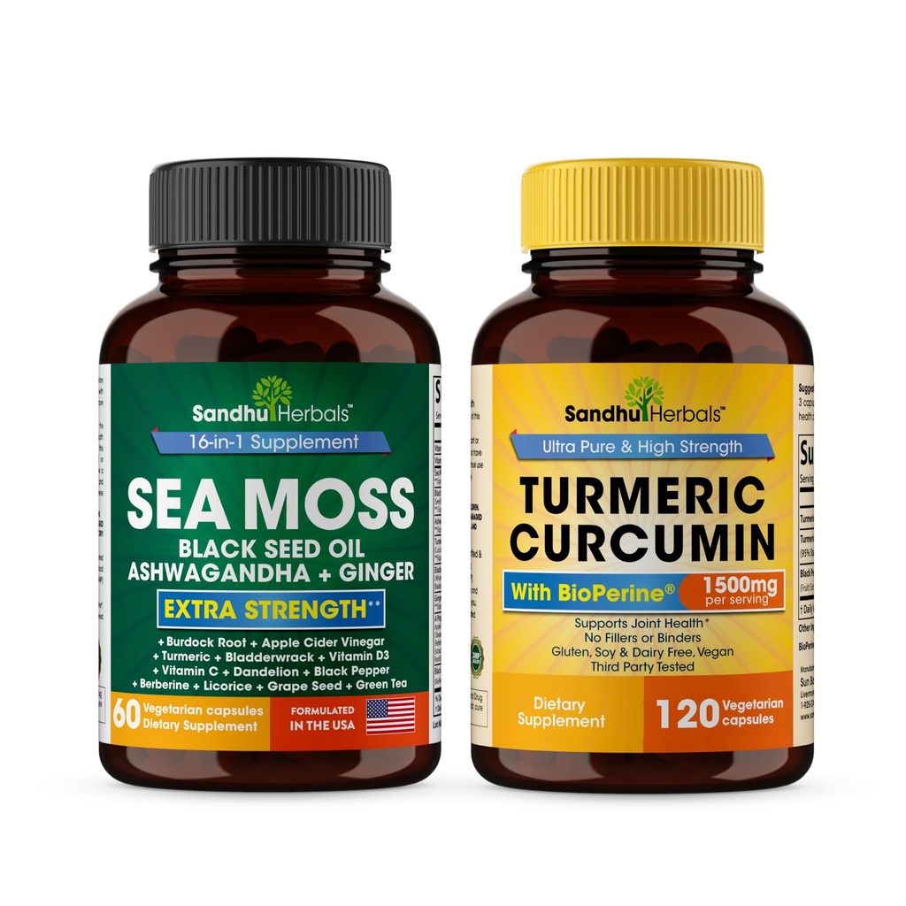 Sandhu Herbals Seamoss & Gurkemeje Curcumin med Bioperine Kapsler
