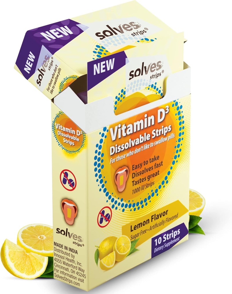Løser Strips ® Swift Vitamin D3 Uptake - Lemon Zest Twist, høj potens, Sukker Free, All- Natural, Pillar-Free, Daily Bone & immunforsvar Essential (Pack of 30)