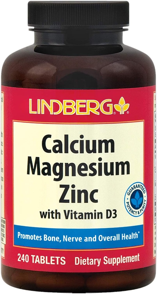 Calcium Magnesium Zinc | 240 Caplets | with Vitamin D3 and Boron | Vegetarian, Non-GMO, Gluten Free Supplement | By Lindberg
