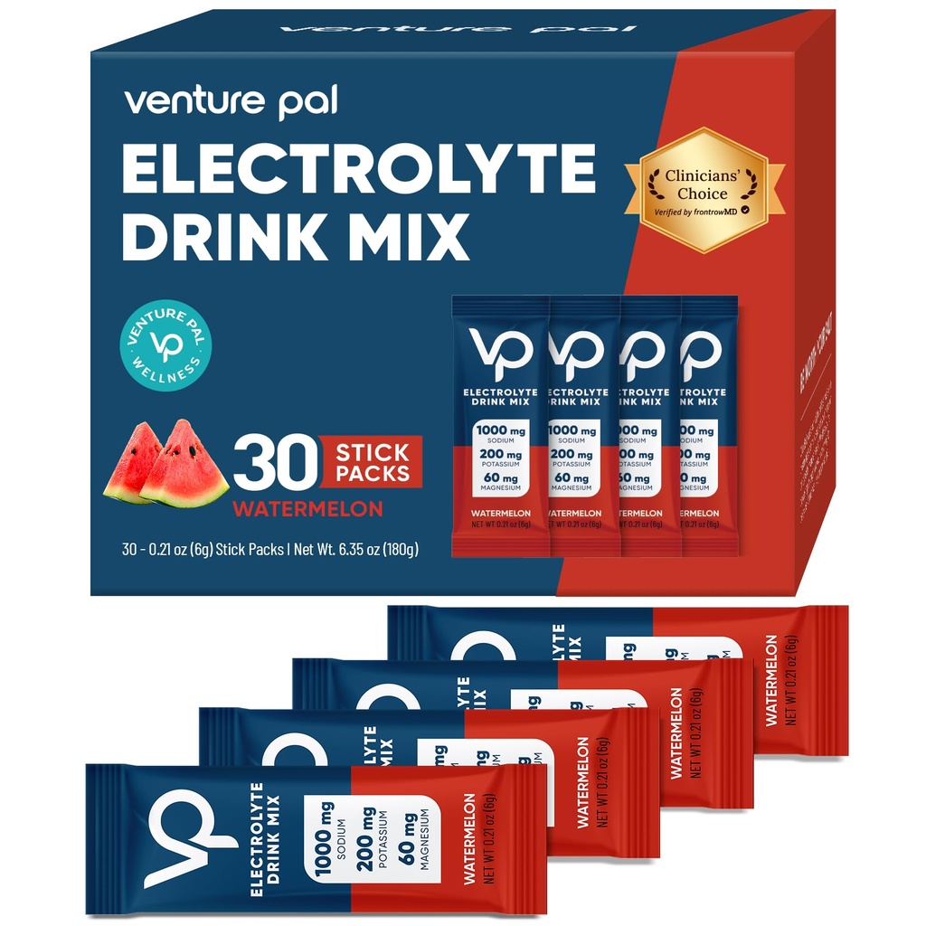 Venture Pal High Sodium Sugar Free Electrolytes Powder Packet - Hydration Packets med Vitamin, Natrium & Kalium- 124; Zero Calories