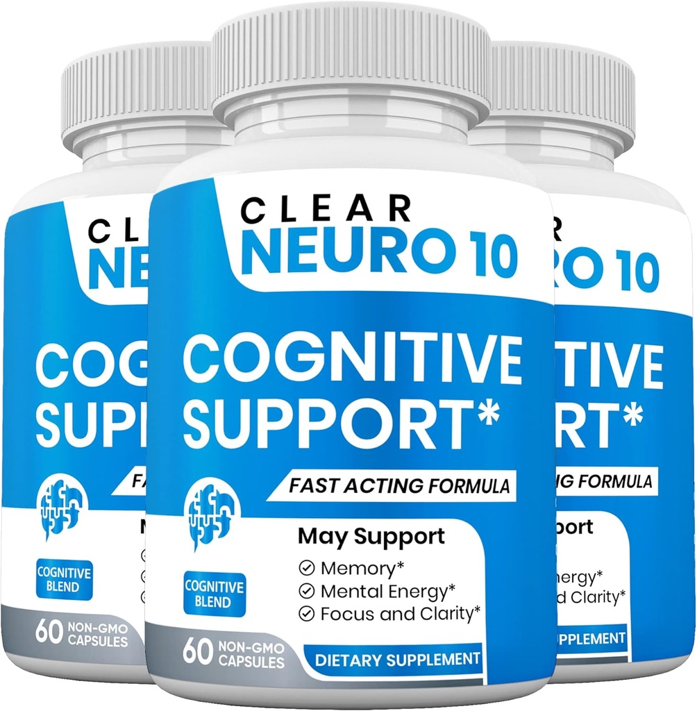 Clear Neuro 10, Forbedrer fokus og koncentration, fremme normal hukommelse funktion & hjerne sundhed, forebygger hukommelsestab (3 Pack)