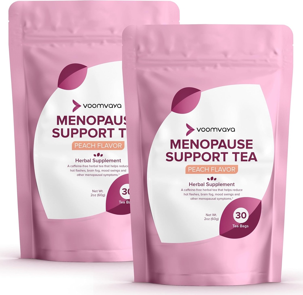 VoomVaya Spar 10% på Menopause Support Tea 2- Pack Bundle - Natural Menopause Relief for kvinder w / Red Clover & Black Cohosh - Night Sweats & Hot Flashs Relief - Peach Flavor - 90 Teabags