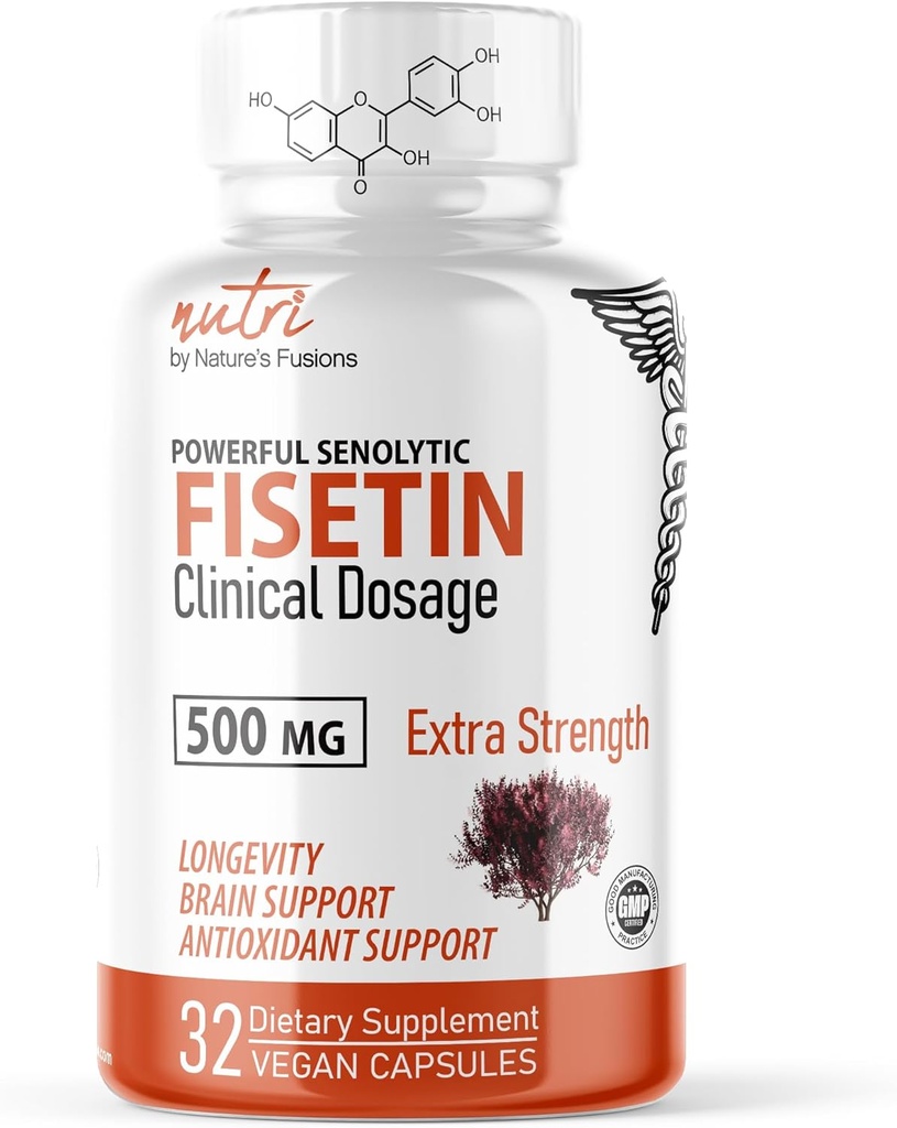 Naturens Fusioner Nutri Fisetin 500mg 32 Count - Klinisk dosering - Fisetin Kosttilskud - Kraftfuld Senolytisk Aktivator, Antioxidant, & Brain Support - Natural Polyphenols - 32 Count