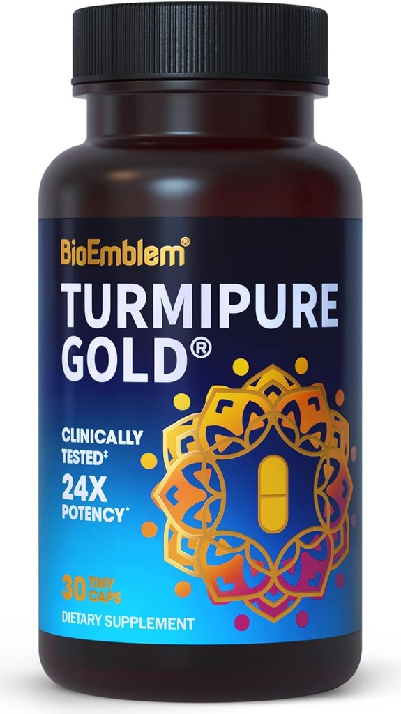 Bioemblem gurkemeje Curcumin med klinisk undersøgt TurmiPure - 1 lille Cap Daily, 24x mere Absorption end andre - Fælles støtte, sund inflation Tumeriske kosttilskud - ikke-GMO - 30 Serveringer