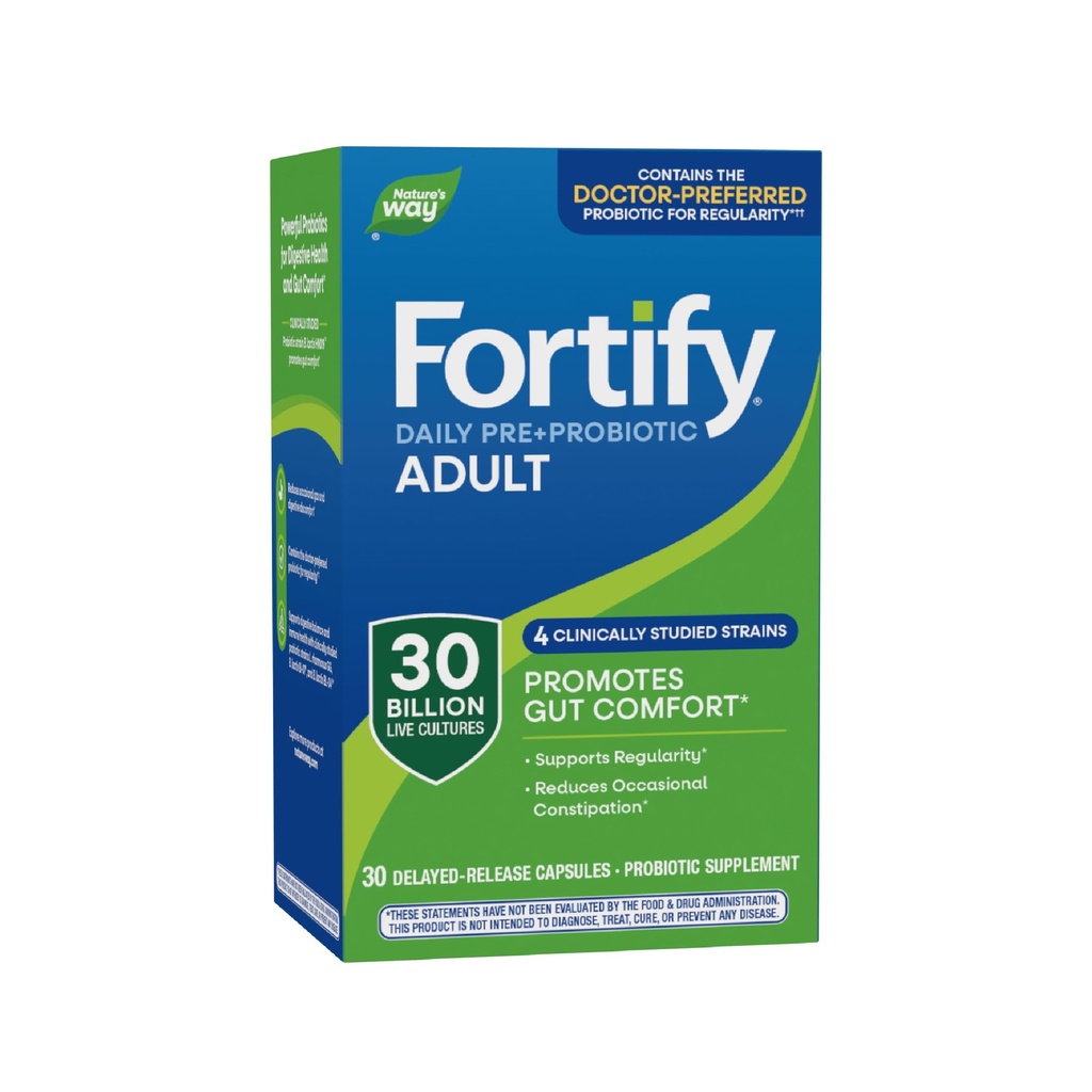 Nature 's Way Fortify Daily Pre + Probiotic Voksen 30 milliarder, Probiotika til immun- og fordøjelsessygdomme støtte *, 30 milliarder levende kulturer, 30 kapsler