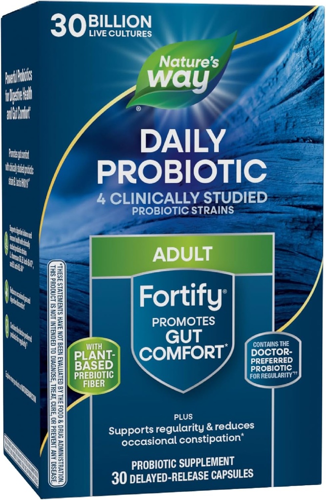 Nature's Way Fortify Daily Probiotic With Prebiotic for Men and Women, Probiotics for Immune and Digestive Health Support*, 30 Billion Live Cultures, 30 Capsules