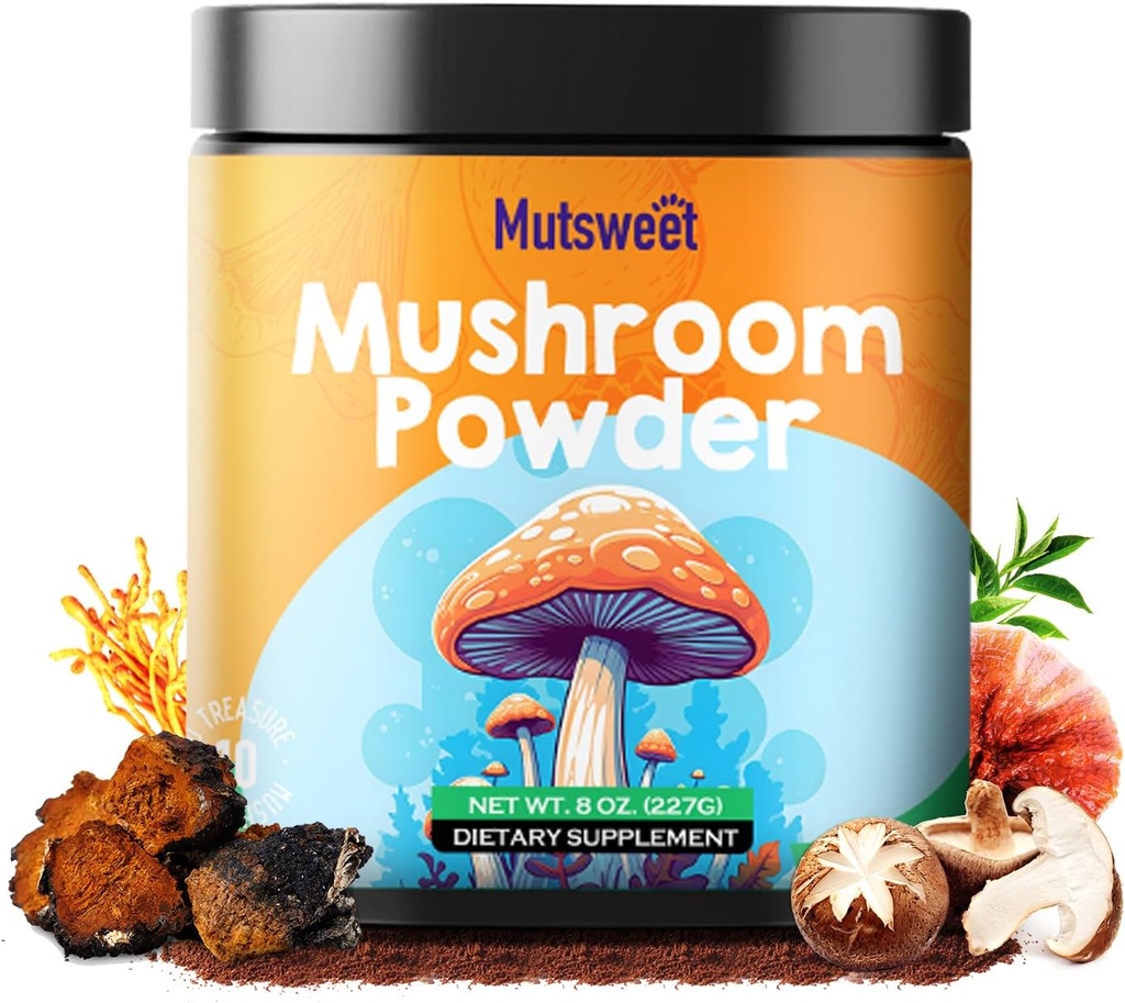 Svampe pulver supplement, 75 Servere 10 Svampe Blend til kaffe & smoothies, 8 oz Svampe & Rhodiola Rosea med Lions Mane, Reishi, Chaga, Cordyceps til energi, hukommelse, immunforsvar