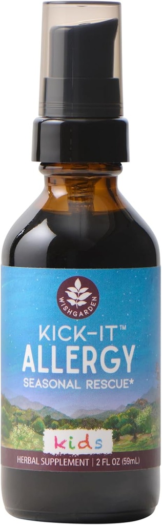 WishGarden urter KickT- Allergi for børn - Plant- baserede non- Drowsy Herbal Allergi Supplement med Nettle Leaf, Echinacea & Yerba Santa, Understøtter sund Histaminreaktion på sæsonirritanter, 2oz