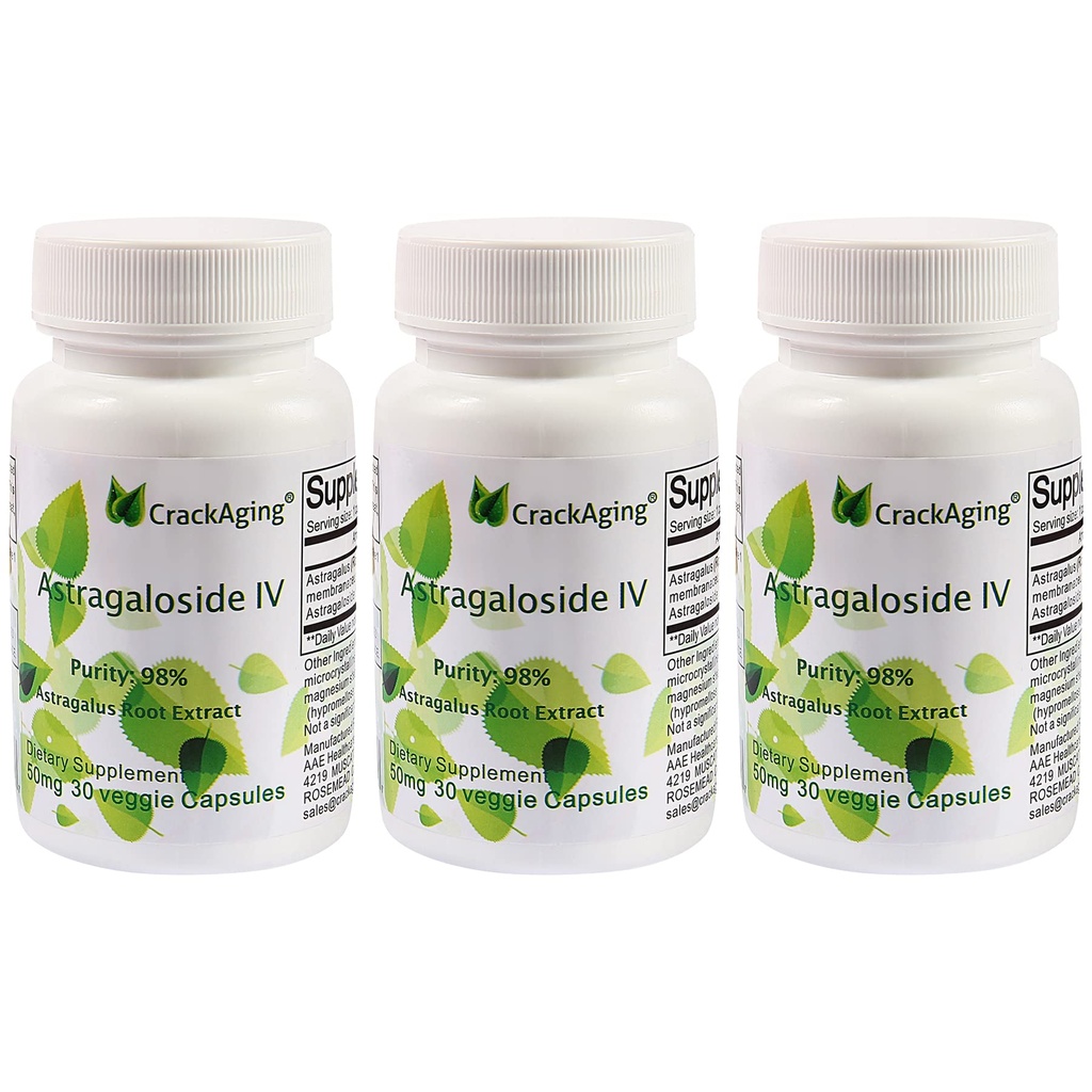 Crackaging Super- Absorption Astragalosid IV 98% Anti- Aging Kosttilskud til Voksen Immunstøtte 50mg / Cap 90 Caps i 3 flasker