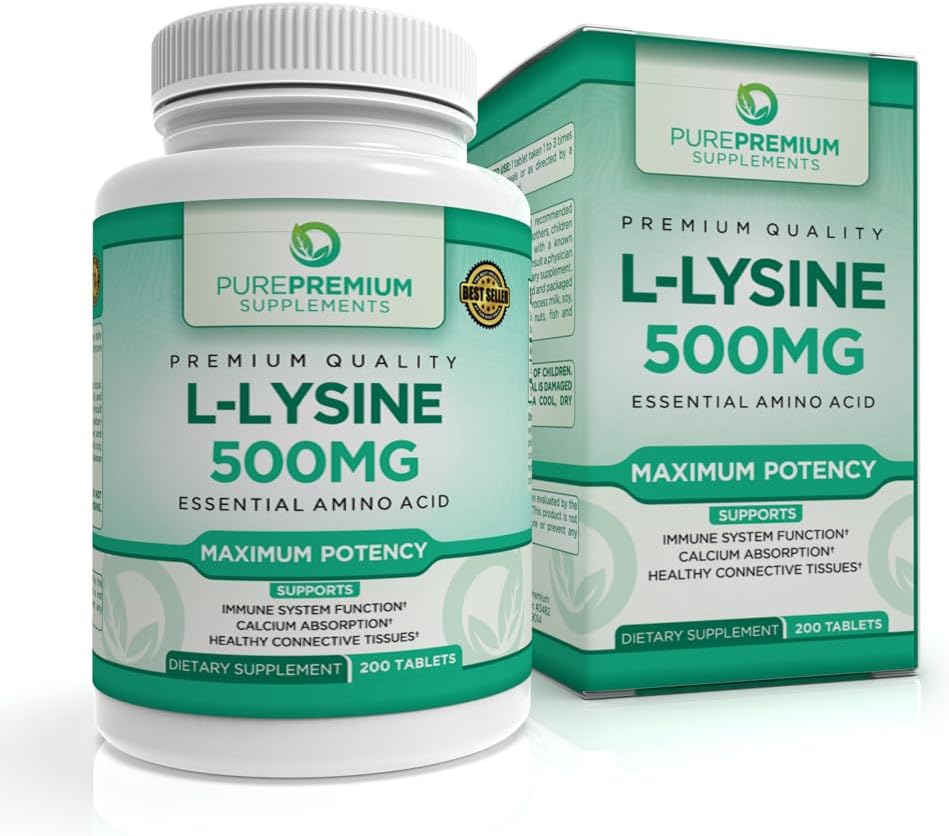 PurePremium L- Lysin 500 mg tillæg - essentiel aminosyre med maksimal styrke - immuntilskud - Pure Lysin 500mg for hurtig absorption - 7 måneder Tilgang - 200 Tabletter