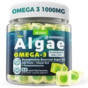Vegan Omega-3 Gummies for adult, Fish Oil Alternative from Algae Oil, Plant Based DHA 460mg & EPA 230mg Plus MethylFolate, Vitamin B12, Phosphatidylserin, No Fishy Taste, Vegan, Sugar Free, 60 Cts