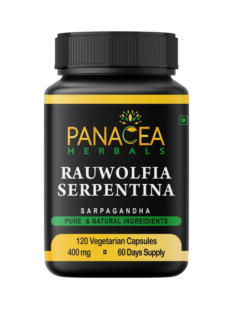 Panacea Herbals Rauwolfia Serpentina kapsler (120 Count 400mg Veg Caps) Sarpagandha Vati, Indian Snakeroot Supplement