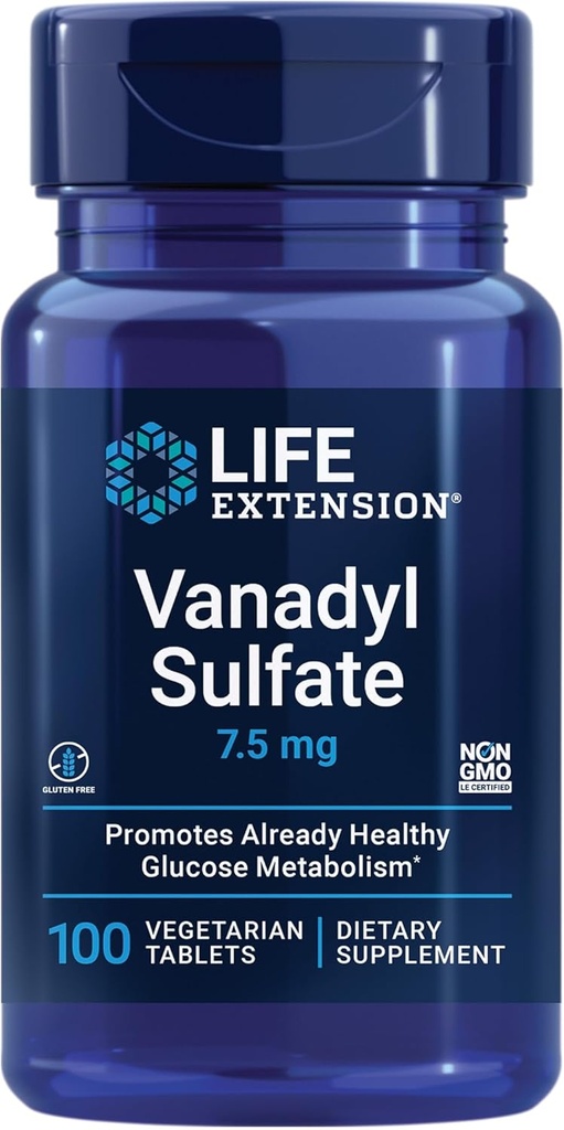 Life Extension Vanadyl Sulfate, Trace Mineral, Vanadium, Sund glykæmisk balance, Sund Metabolisme, Hormone Funktion, Glutenfri, Non- GMO, Vegetar - 100 tabletter