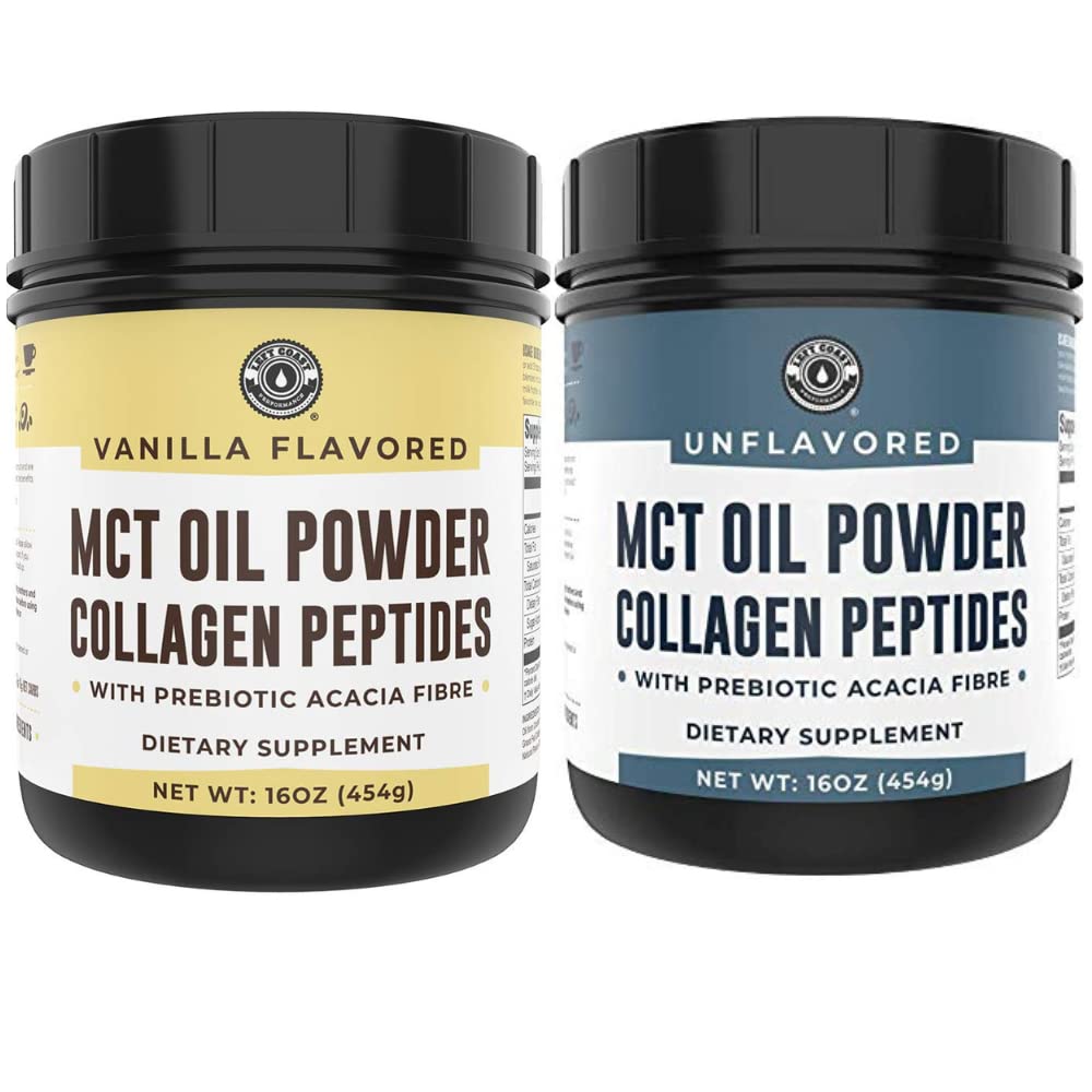 Venstre kyst Performance Keto Vanilla MCT Kollagen pulver og Keto Unflavored MCT kollagen pulver