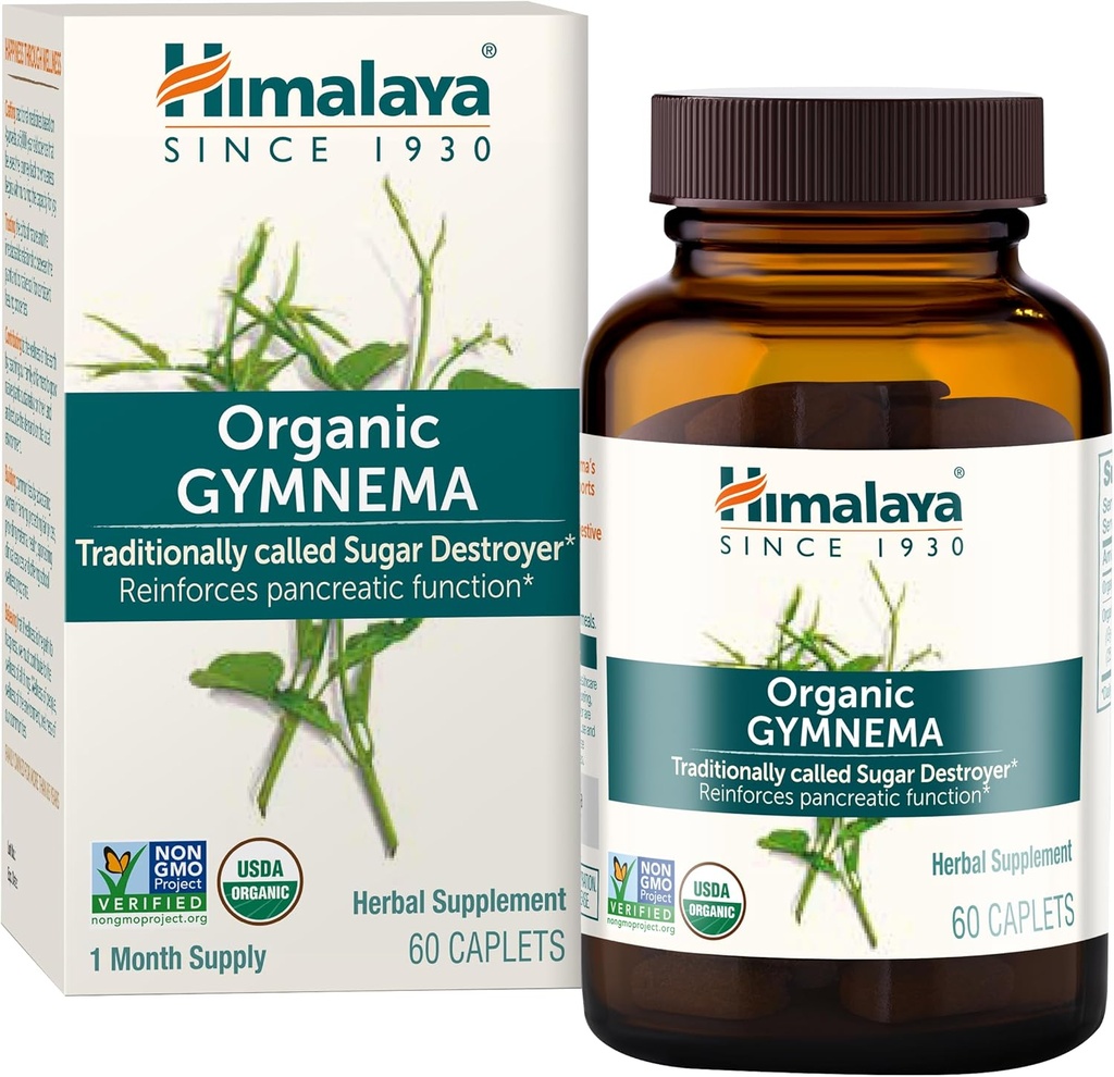 Himalaya Organic Gymnema Sylvestre – Herbal Glucose Metabolism Support - USDA Organic, Non-GMO, Vegan, Gluten Free, Additive Free, 700 mg, 60 Caplets