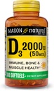 MASON NATURAL Vitamin D3 2000 IE Ultra Styrke, Understøtter Knogletæthed, Styrke og immunforsvar, 300 Softgels