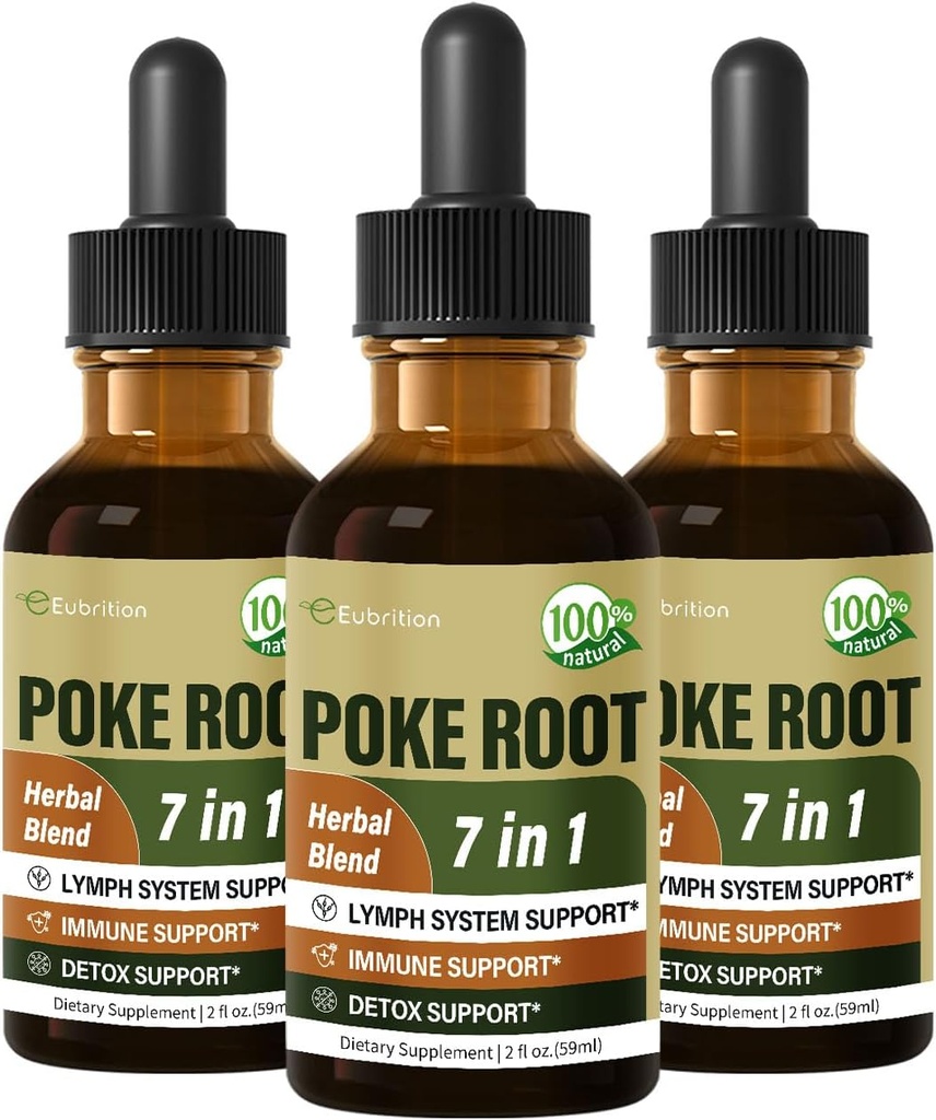 Poke Root Extract Drops til Lymph System Support, Lymporous Drainage Supplement til Lymphedema, 7 i 1 Formel med Goldenseal til immunstøtte, Mælkebøtte til Detox & Rense. 6oz
