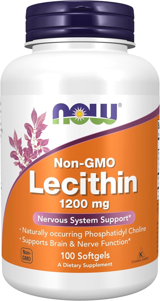 NOW Supplements, Lecithin 1200 mg with naturally occurring Phosphatidyl Choline, 100 Softgels