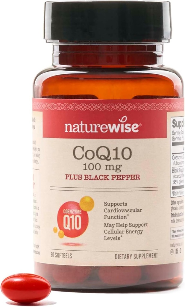NatureWise CoQ10 100mg + Black Pepper Softels - High Absorption Coenzym Q10 + Black Pepper - Antioxidant for Heart Health + Cellular Energy - Vegan, Non- GMO, Gluten- Free - 30 Greve [30- Day Supply]