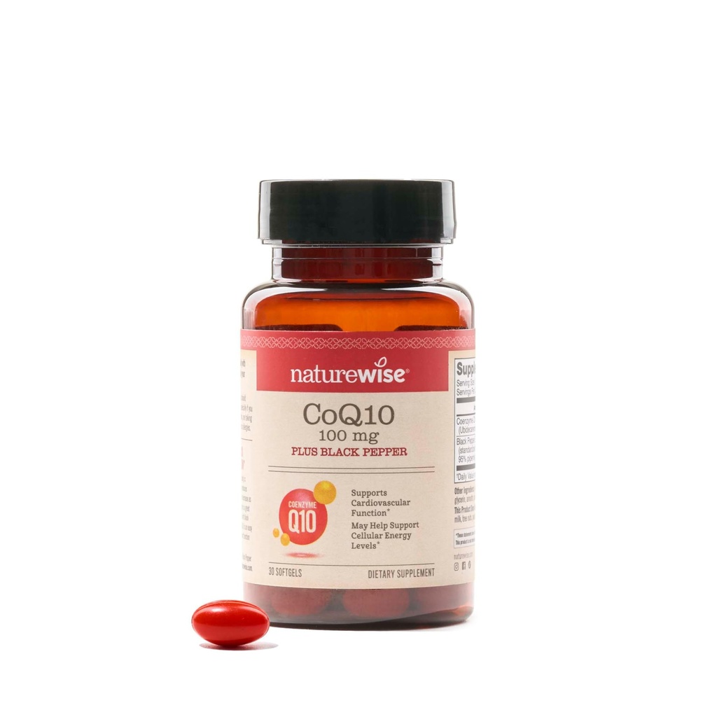 NatureWise CoQ10 100mg + Black Pepper Softels - High Absorption Coenzym Q10 + Black Pepper - Antioxidant for Heart Health + Cellular Energy - Vegan, Non- GMO, Gluten- Free - 30 Greve [30- Day Supply]