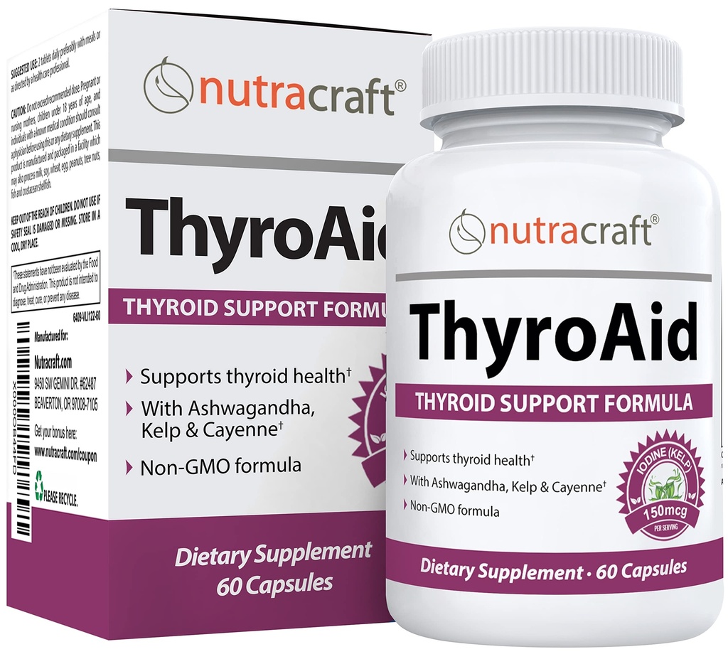 ThyroAid # 1 thyroideastøtte Supplement 124; Natural Herbal Thyroidea Formel med jod (Kelp), Ashwagandha, L- Tyrosine & Mere; Support Thyroidea Health & Energy Levels