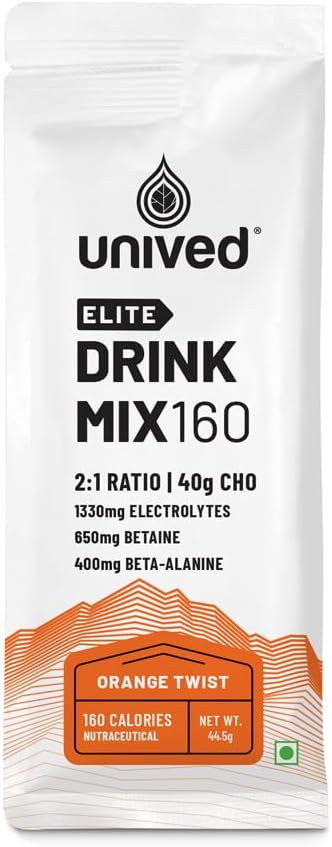 Unived Elite Drink Mix 160; isotonic Energy Drink 124; 2: 1 Ratio & 40g Kulhydrater med Betaine & Beta- Alanine Drink 124; Endurance Atleter Sport Drink Orange Twist, 8 Pack