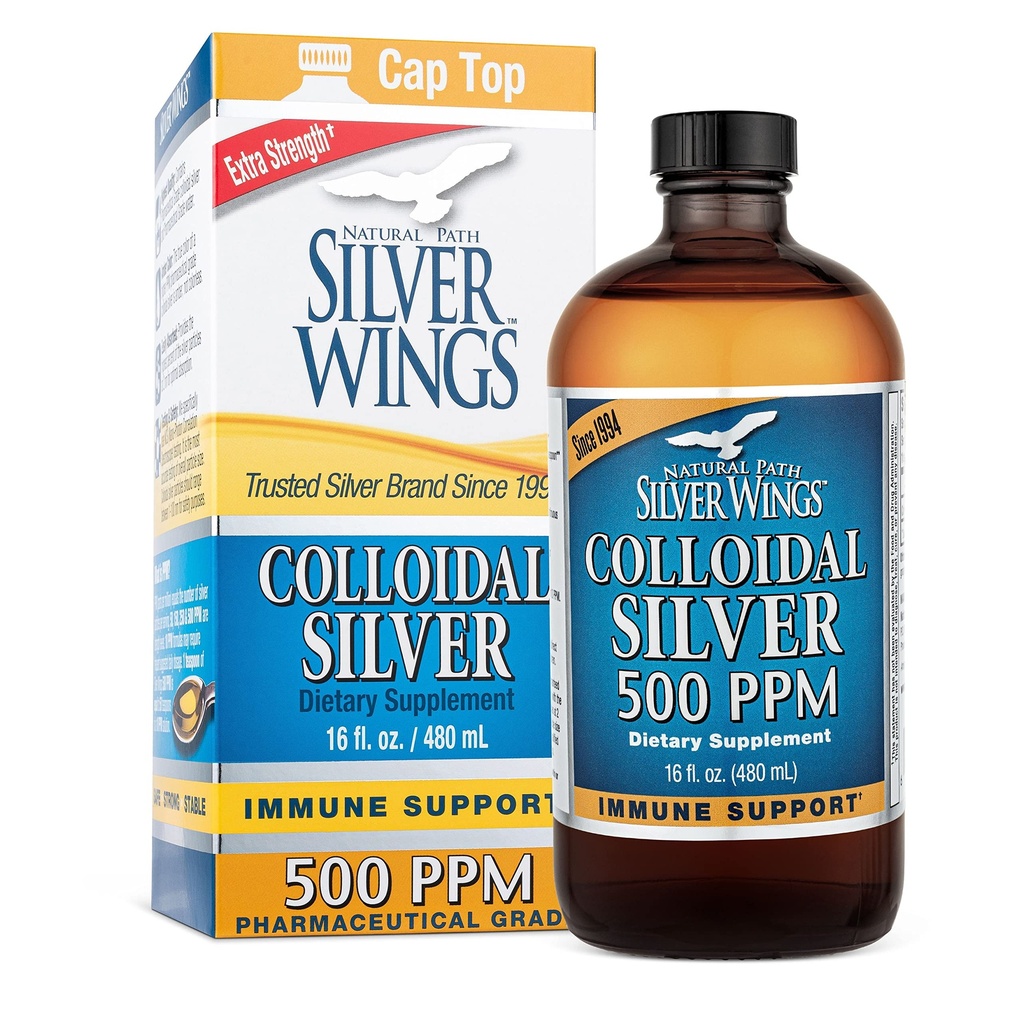 Natural Path Silver Wings Kolloid Sølv 500ppm (2.500mcg) immunforsvar Supplement 16 fl. oz.