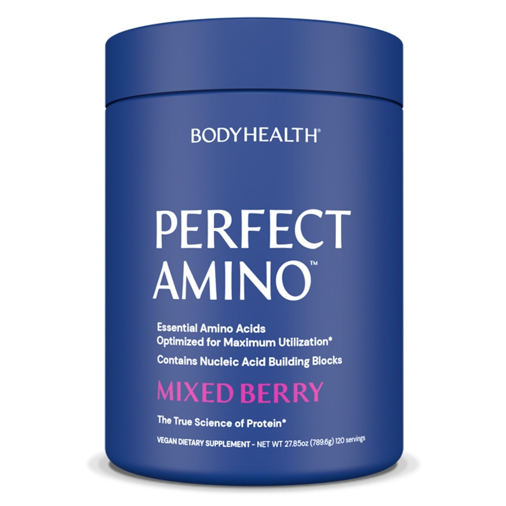 BodyHealth PerfectAmino Powder - BCAA og EAA Powder til Pre and Post Workout - Amino Acid Energy Drink for mænd og kvinder til at støtte Lean Muskel og Inddrivelse - Blandede Berry - 120 Servering