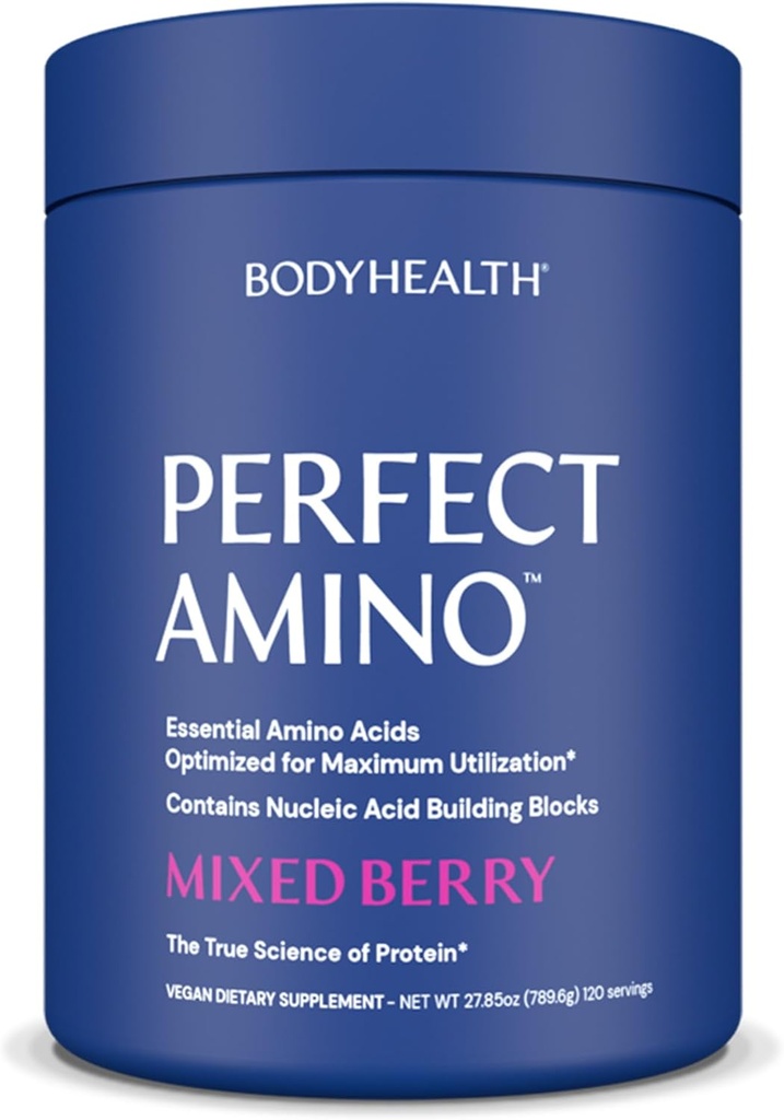 BodyHealth PerfectAmino Powder - BCAA og EAA Powder til Pre and Post Workout - Amino Acid Energy Drink for mænd og kvinder til at støtte Lean Muskel og Inddrivelse - Blandede Berry - 120 Servering