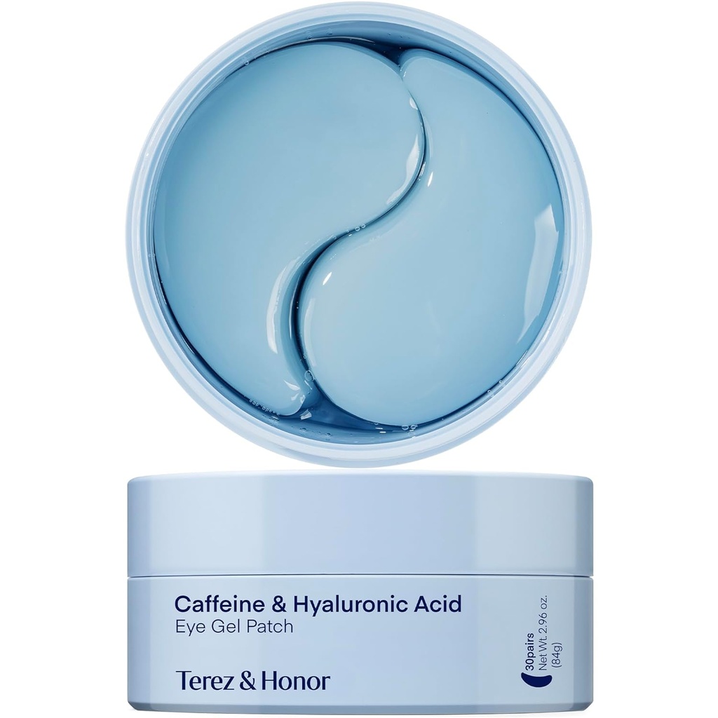 TEREZ & HONOR Under Eye Patches for mørke cirkler - 60 Koreanske Hydrogel Masker til Puffiness, Tasker med koffein, Hyaluronsyre, Niacinamid - Undereye Brightening, Hydrating, Anti- Wrinkle & Cooling