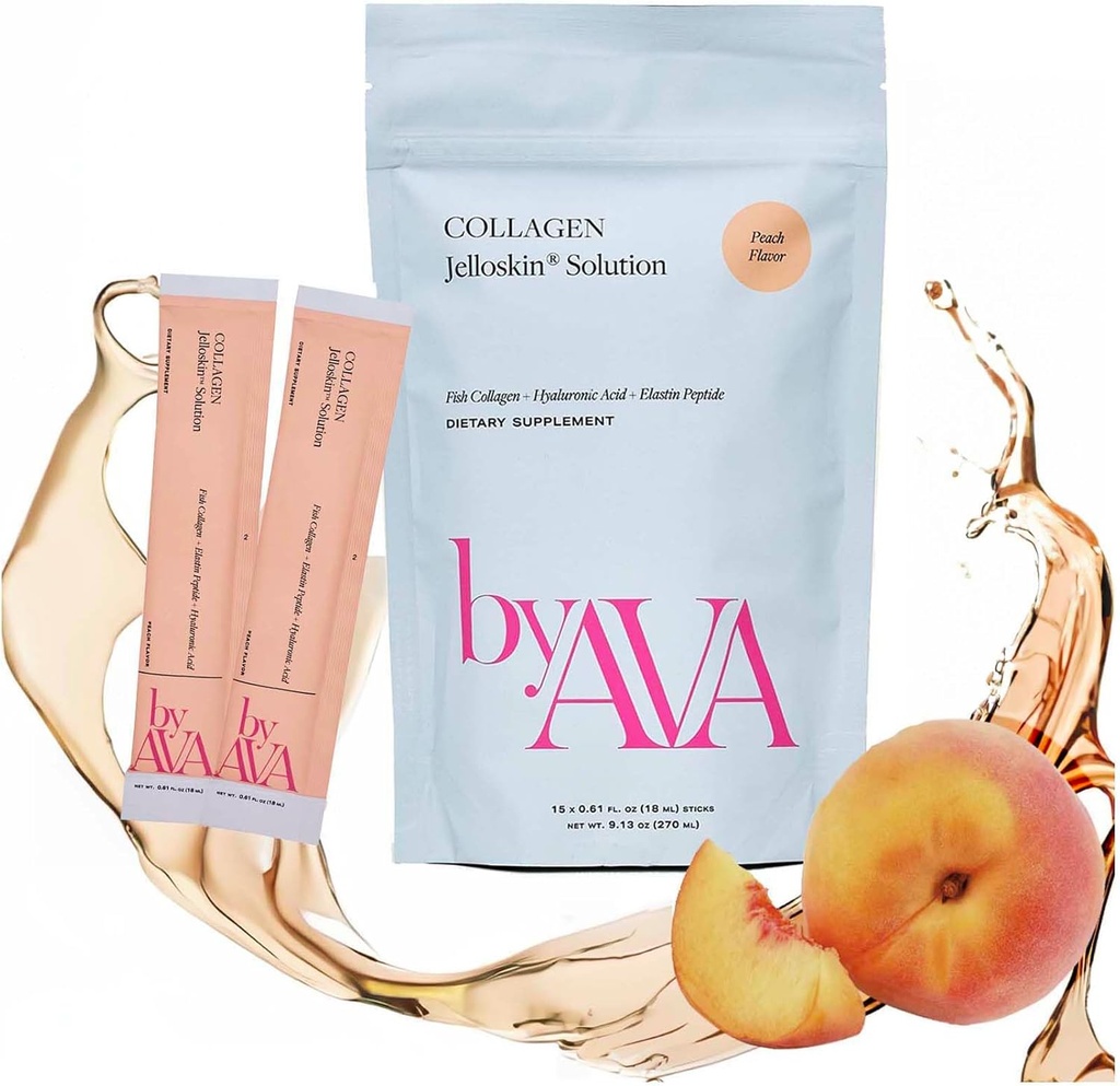 byAVA Flydende kollagen Jelloskin Solution; Marine collagen peptider + Hyaluronsyre + Elastin peptider Triple Kosttilskud - Hår hud og negle; Hydrolyzed Fish Collagen for Women