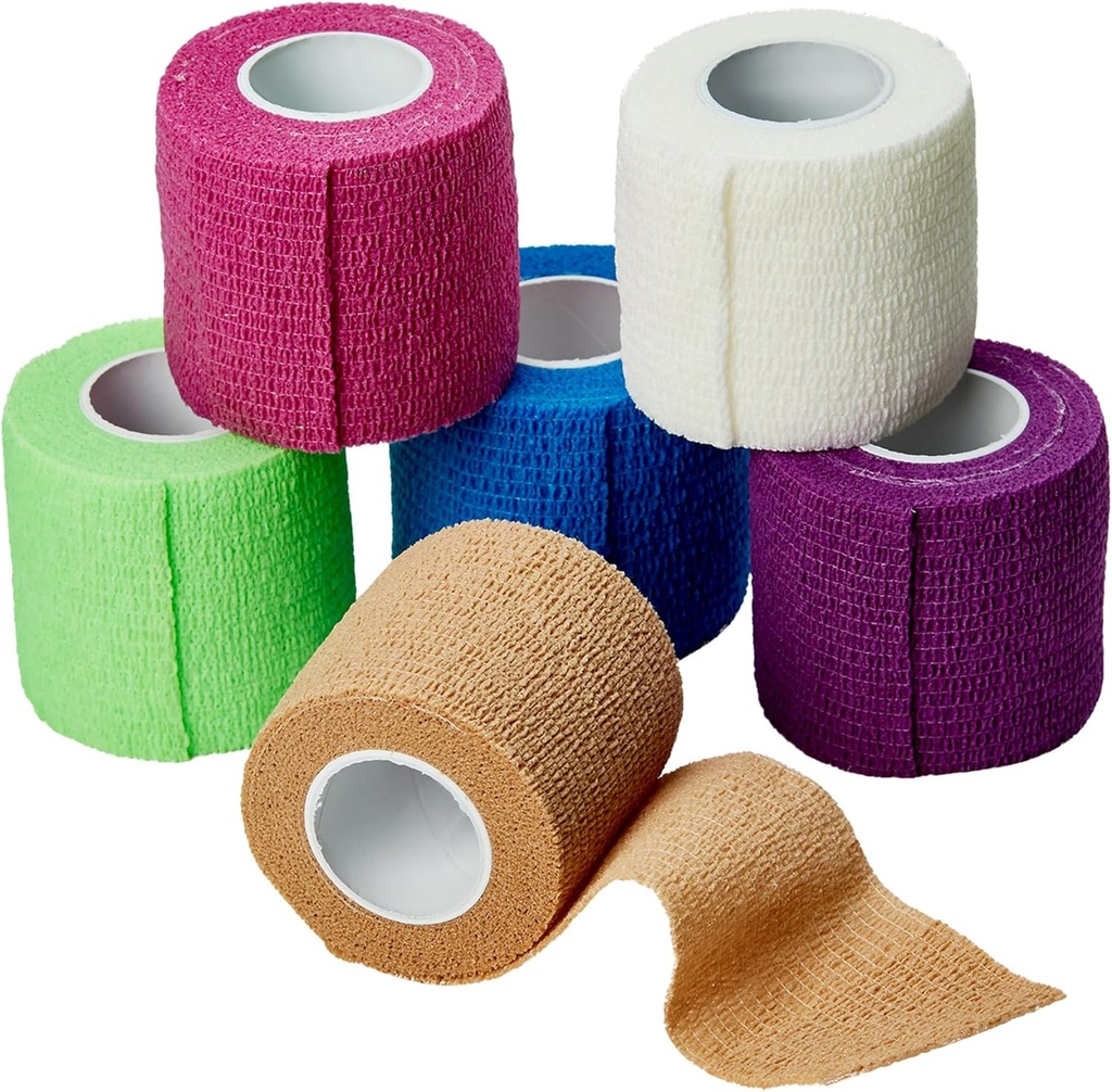 Medca Self Adherent Kohesive Wrap Bandages 2 Tommer X 5 Yards 6 Greve, (Rainbow Color)