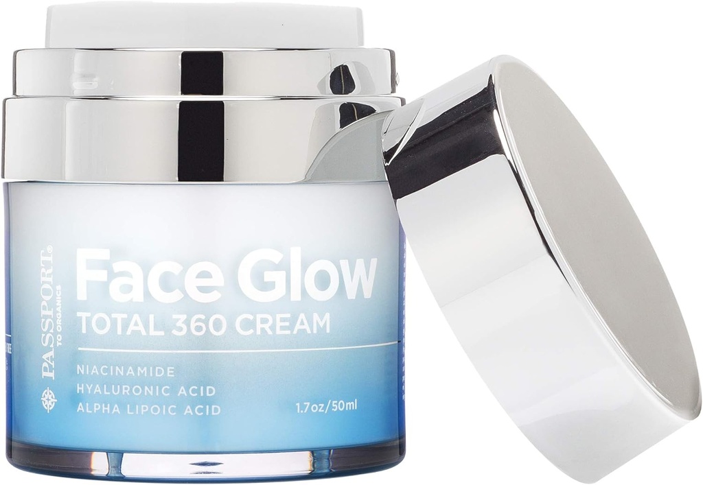 Face Glow Total 360 Cream med Alpha Lipoic Acid, DMAE, C-vitamin Ester, Hyaluronsyre, og italiensk blod Orange