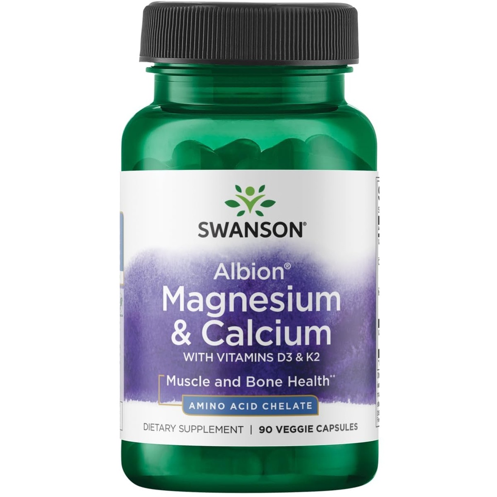 Swanson Albion Chelated Magnesium & Calcium 2: 1 90 Veg kapsler