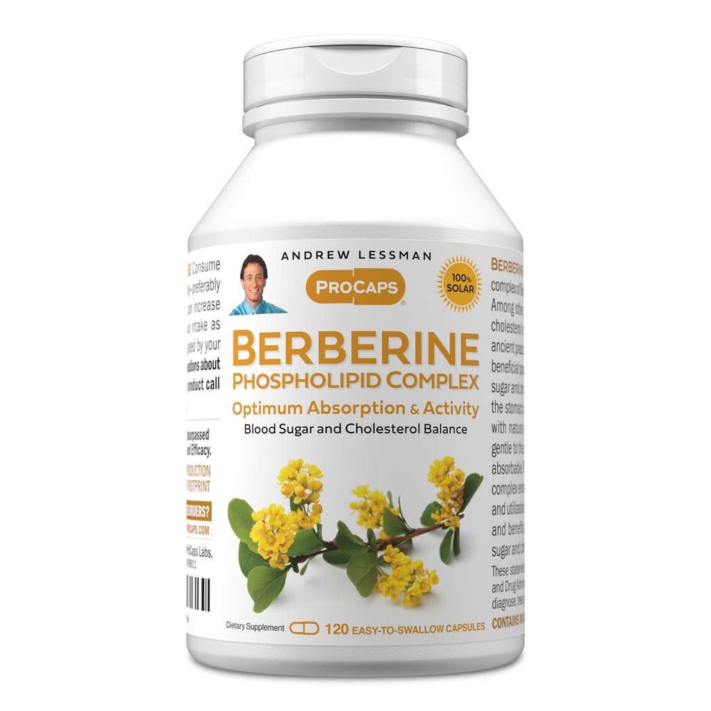 ANDREW LESSMAN Berberine Phospholipid Complex 120 Capsules - Barberry Root Extract. Small Easy to Swallow Capsules
