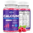 Calcium Kalium Magnesium vingummi til børn og voksne, med hydrolyseret kollagen, zink, Phosphorus, Multivitamin til søvn, Knoglestyrke, densitet støtte, sukker fri, Hindbær 60 Gummies